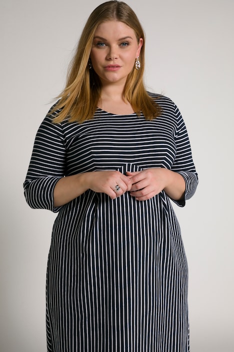 Bellieva-Sweatkleid, Streifen, Rundhals, 3/4-Arm, GOTS