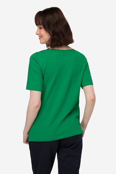 T-Shirt, U-Boot-Ausschnitt mit seitlichen Einsätzen, Halbarm