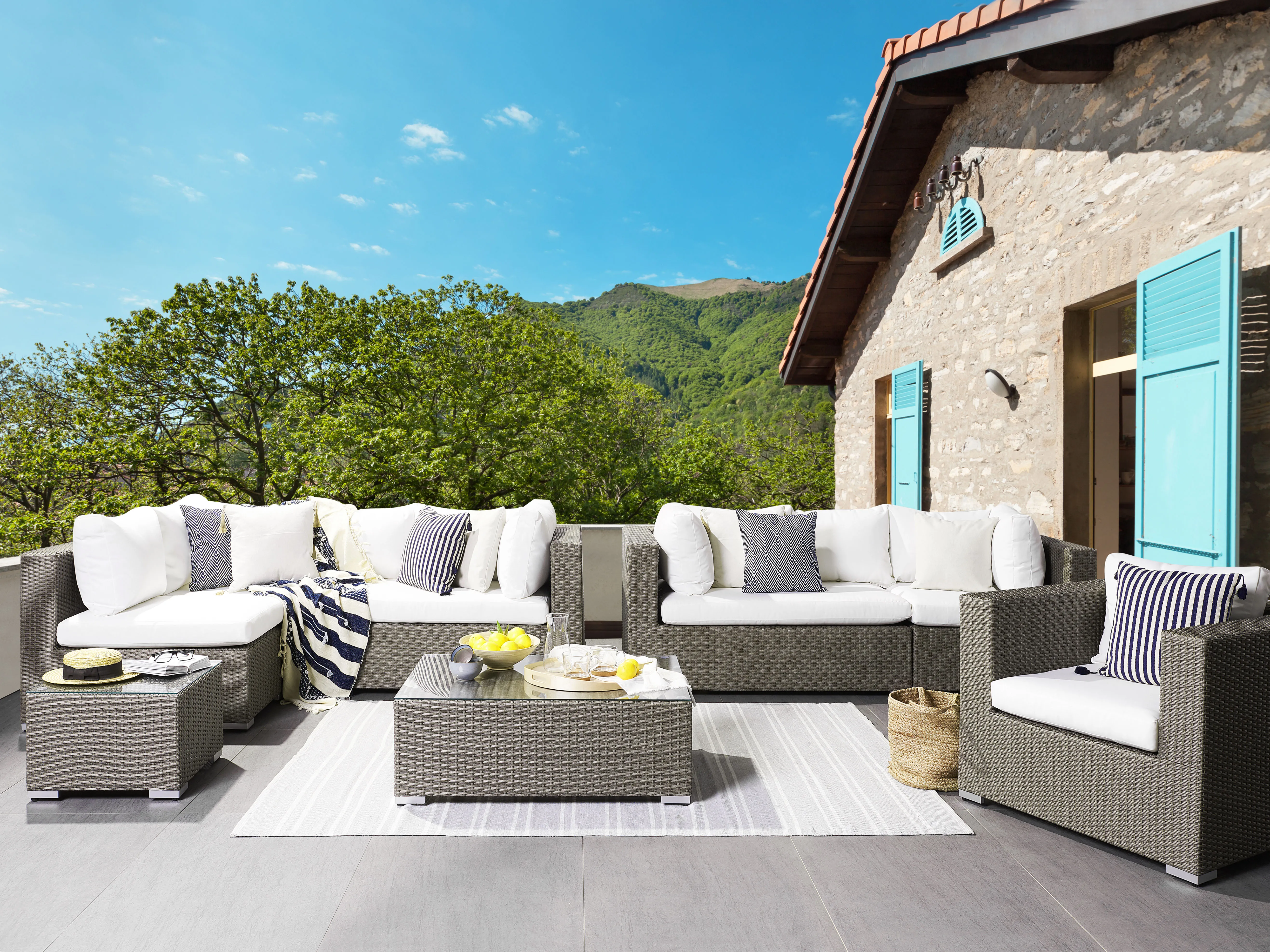 Loungeset met tafel 8-zits MAESTRO modulair PE rotan Taupe
