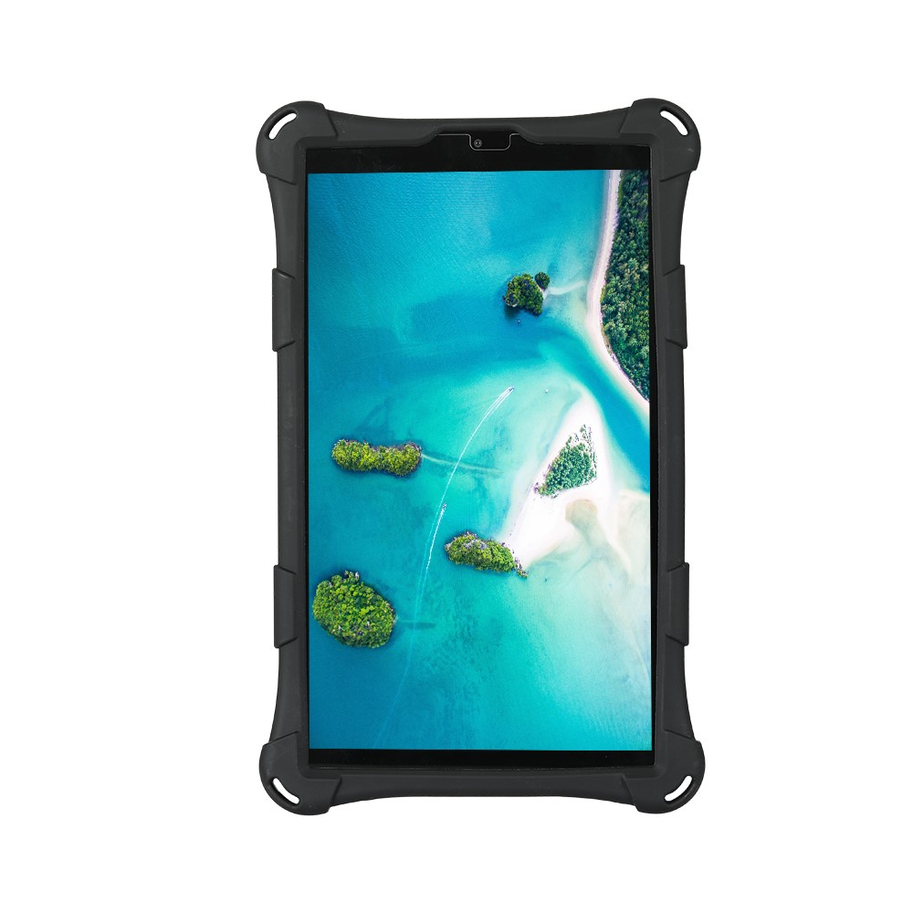 Samsung Galaxy Tab A7 Lite Outdoor Silikon Case Hülle Air Cushion mit Kickstand   Schultergurt - Schwarz