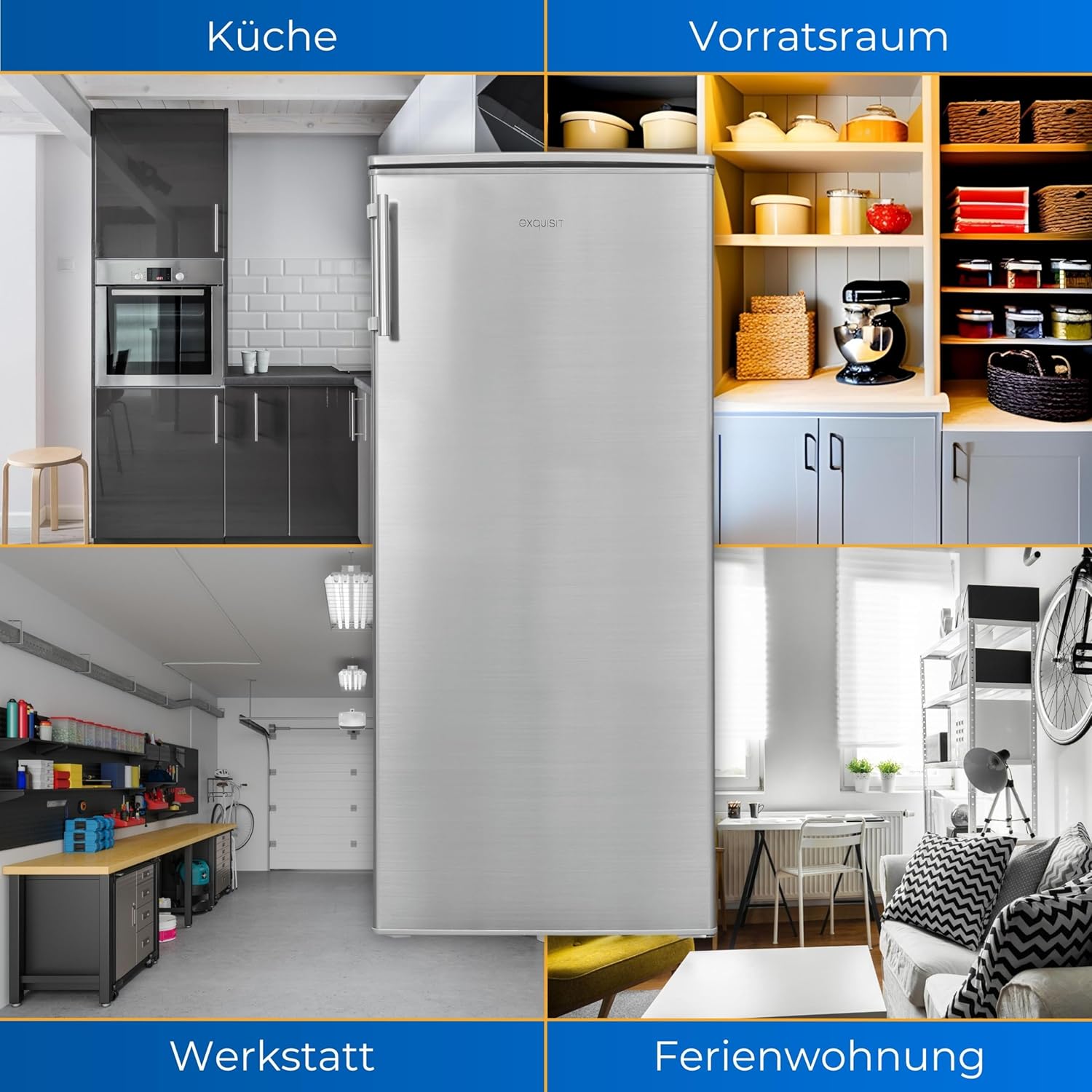 Exquisit Kühlschrank KS185-4-HE-040E inoxlook | 190 l Nutzinhalt | Alarm | Türanschlag wechselbar | 55 cm Breite