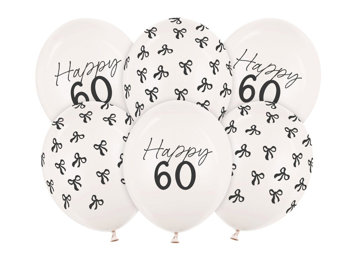 60 Jaar Ballonnen Zwart Wit Strik 30cm 6st