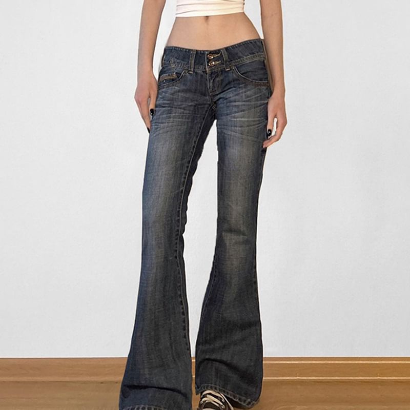Honet - Low Rise Washed Slim-Fit Boot-Cut Jeans