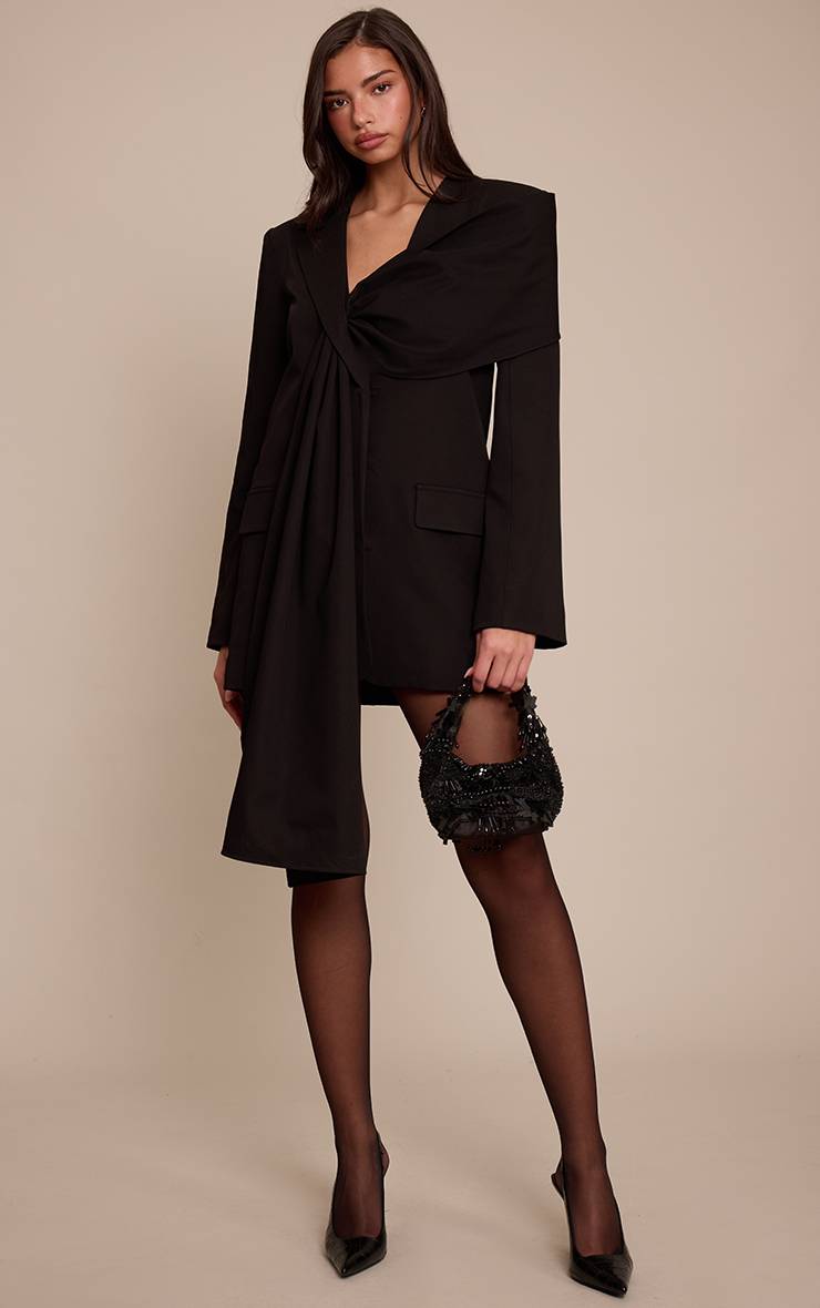 Noir Robe Blazer À Détail Foulard Tissé