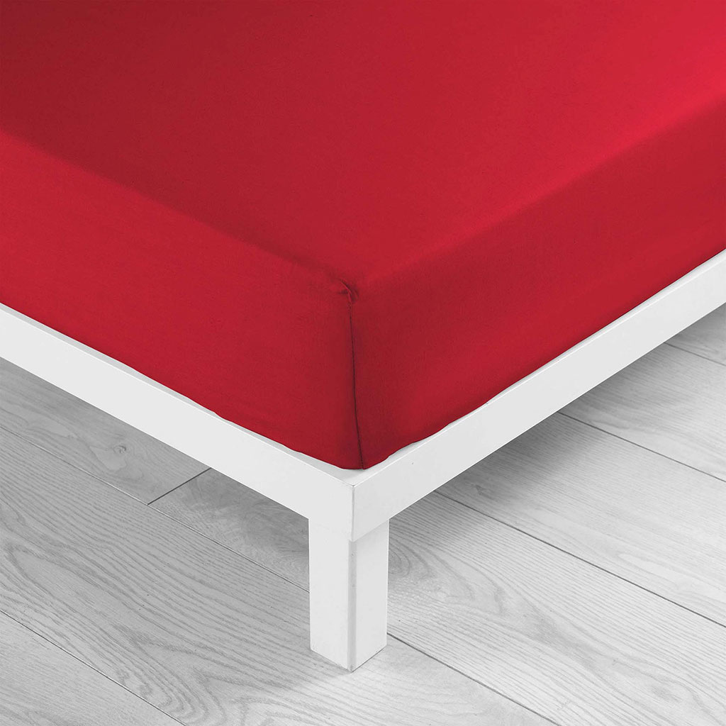 Drap housse coton 57 fils rouge 160x200cm