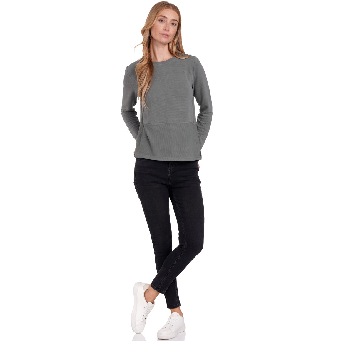 Gina Benotti Damen Langarmshirt in strukturierter Qualität grau