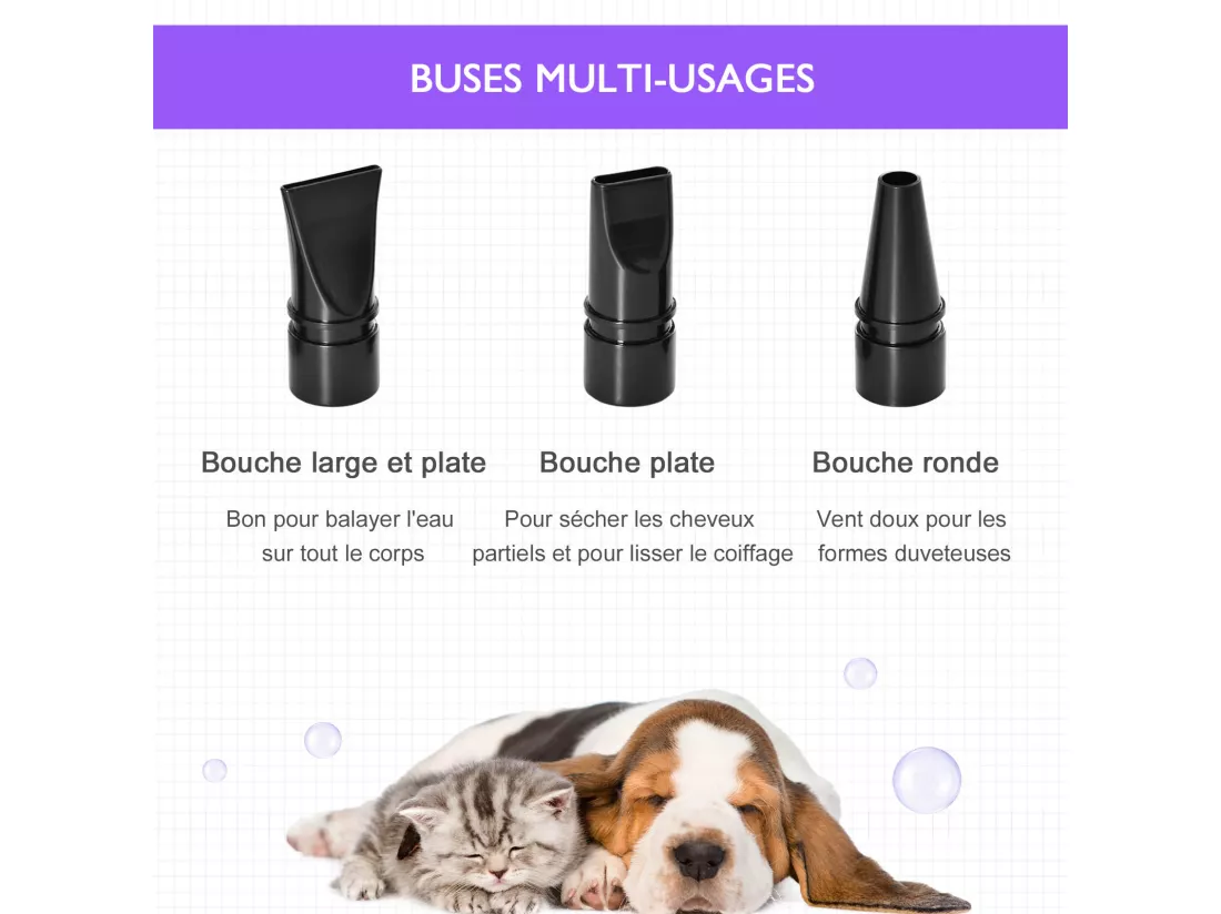 Séchoir sèche-poils toilettage professionnel pour chien chat animaux 2800 W température + vitesse réglable rose fuchsia noir