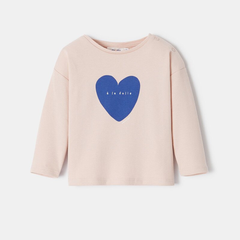 T-shirt en jersey épais et motif grand cœur rose bébé fille Absorba Rose