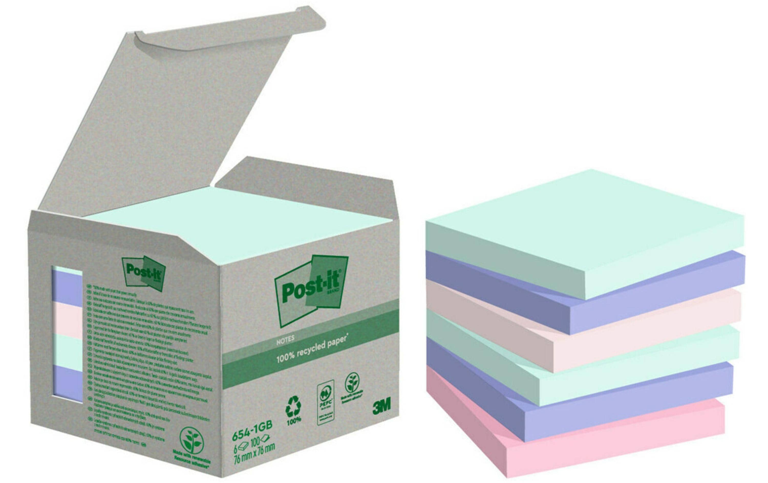 Notizzettel Recycling Notes 76 x 76 mmPost-it Recycling Notes in verschiedenen Farben