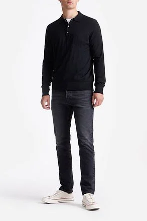 King Essentials The Robert Long Sleeve Poloshirt Merino Zwart KM111030002-C000T kopen