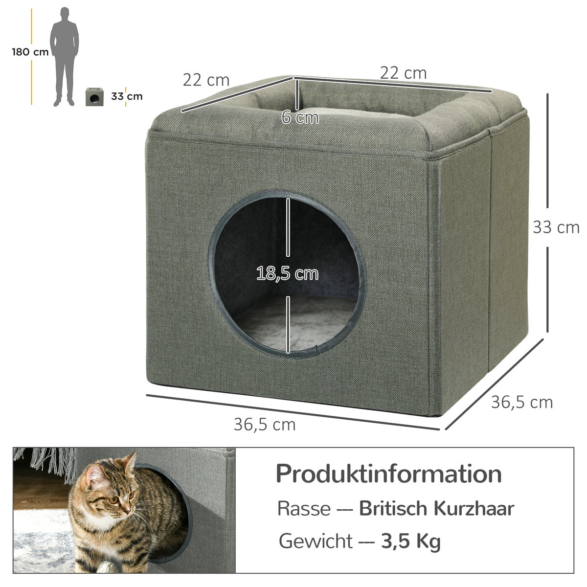 PawHut Kattenhol voor katten tot 5 kg, 36,5 x 36,5 x 33 cm, Polyester, Groen