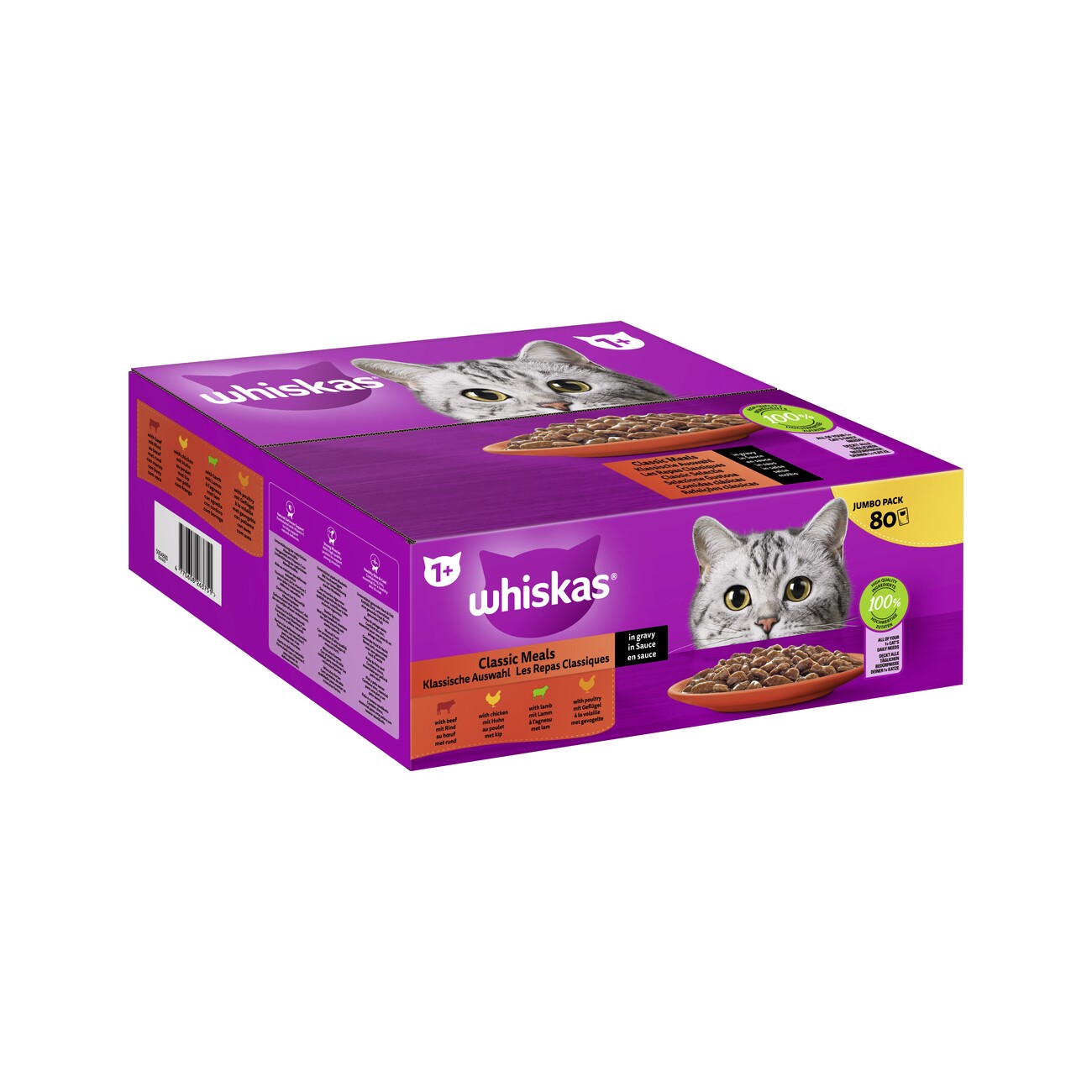 Whiskas ® Multipack Portionsbeutel 1+ Klassische Auswahl 4 Varietäten Rind, Huhn, Lamm, Geflügel in Sauce 80 x 85g