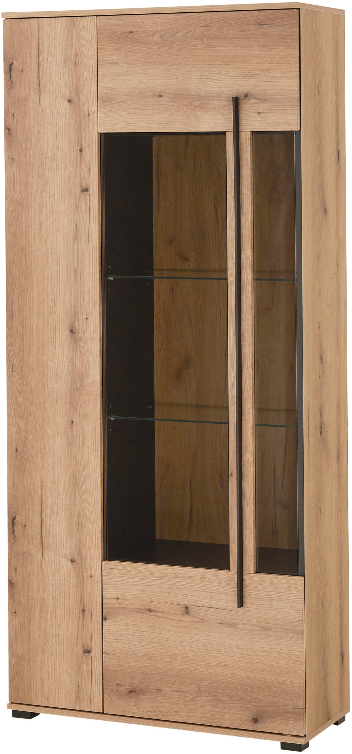 INOSIGN Vitrine »Cantara, Vitrinenschrank in Eiche Evoke oder weiss, Standvitrine« schwarzer Stangengriff, ausreichend Stauraum, vielseitig einsetzbar