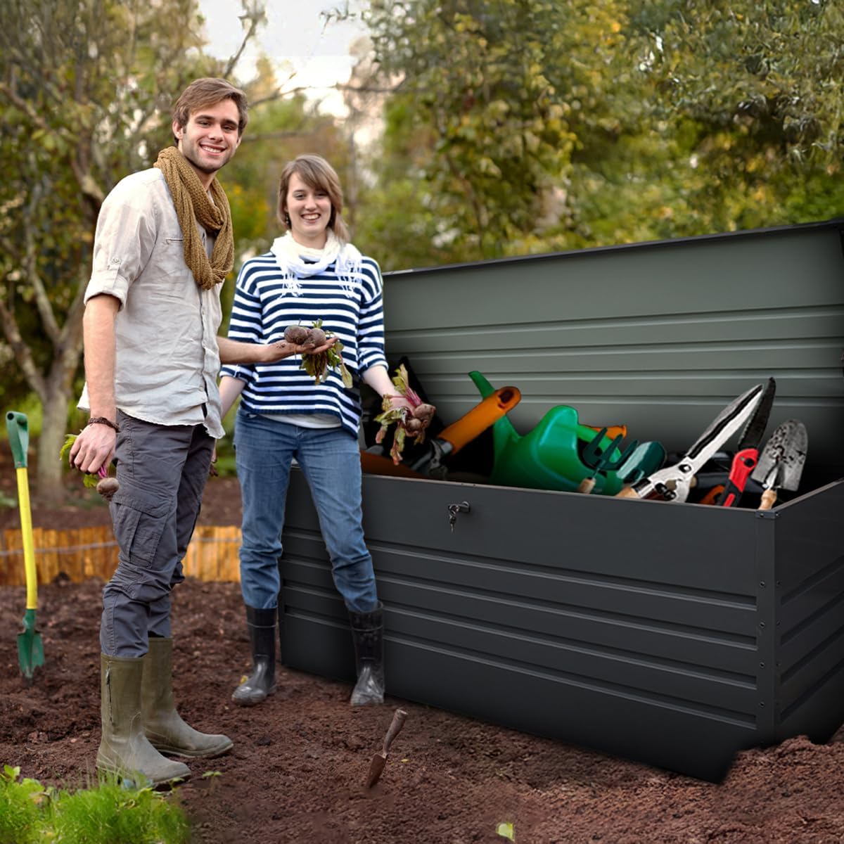 Grindi - Gartenbox Metall - Kissenbox - Auflagenbox - 1000l - 185x82x75 - Orto III - Aufbewahrungsbox mit Deckel - Outdoor - Sitzbank mit Stauraum - Gartenhaus - Geräteschuppen - Truhe mit Deckel