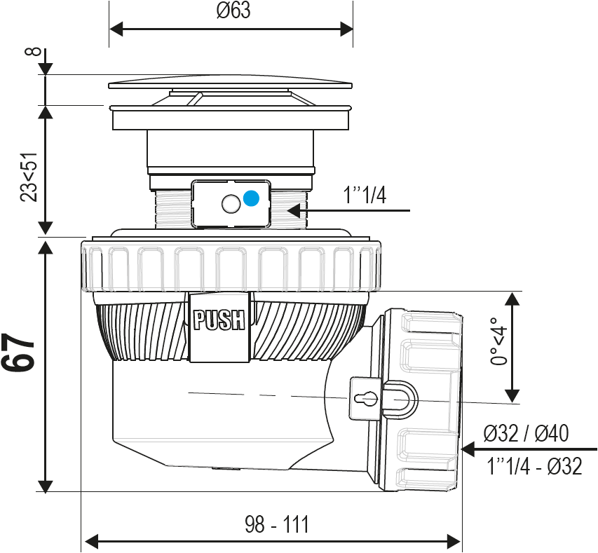 Zaro ruimtebesparende sifon met solid surface clickwaste lava