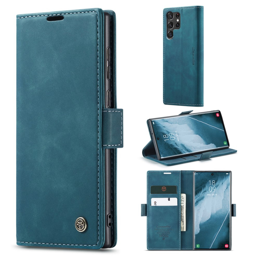 Samsung Galaxy S23 Ultra 5G Leder Tasche Flip Wallet Etui mit Kartenfächern - Blaugrün