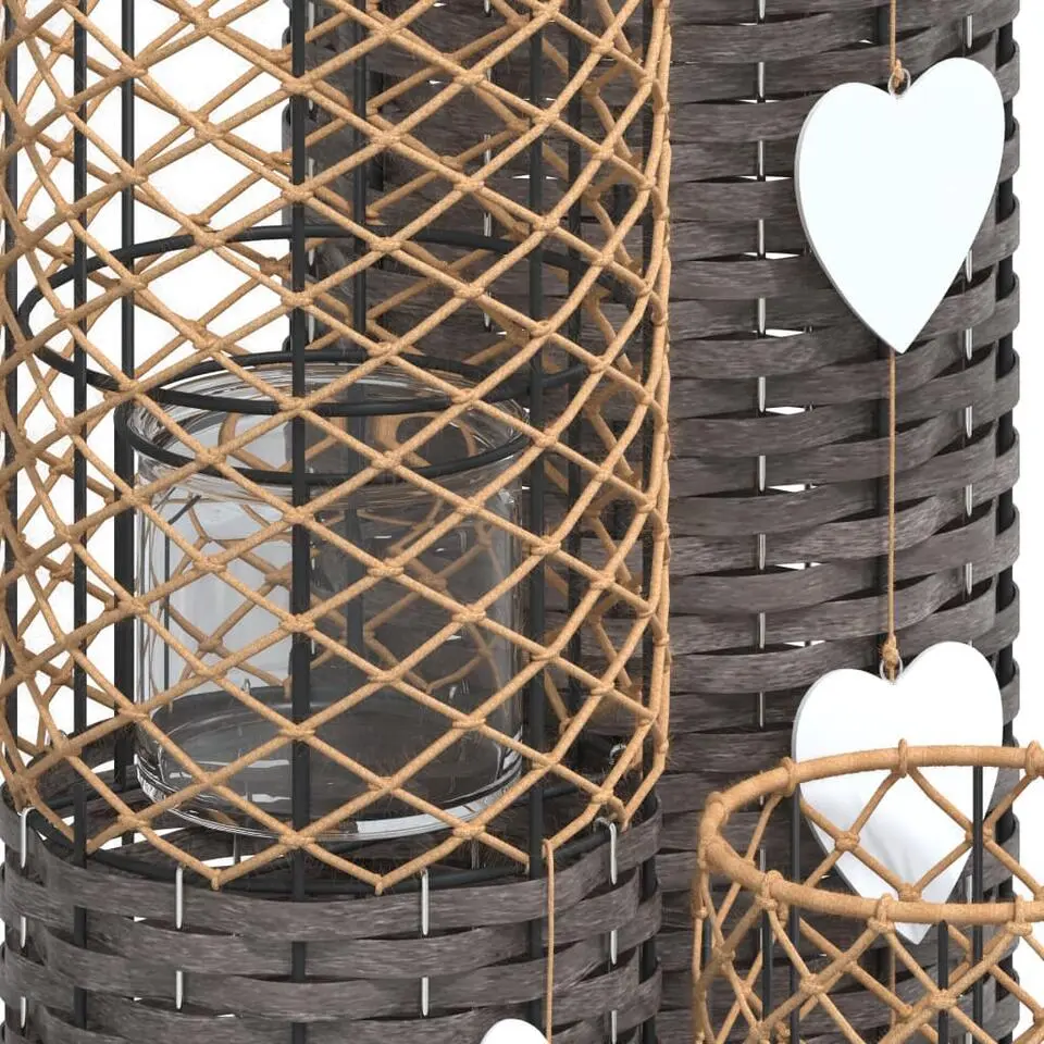 vidaXL - Kaarsenhouder - Grijs - Wicker - 3 stuks