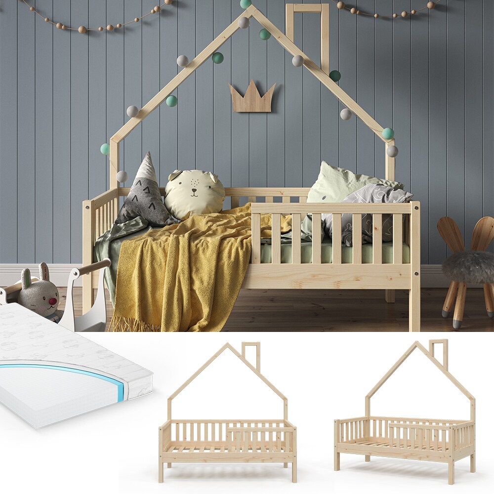 VitaliSpa Hausbett Kinderbett Spielbett Noemi 70x140cm inkl. Matratze natur