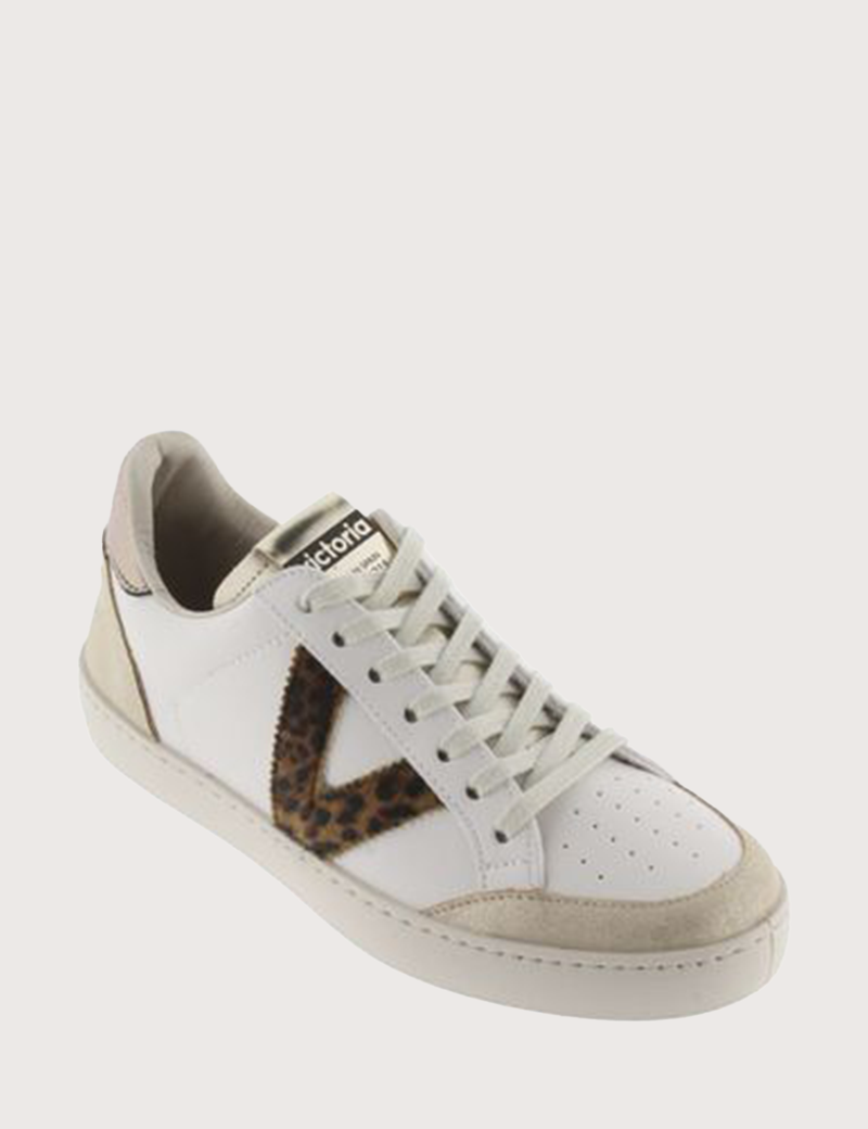 VICTORIA BASKETS BASSES CUIR BERLIN  BRILLANT LOGO LÉOPARD