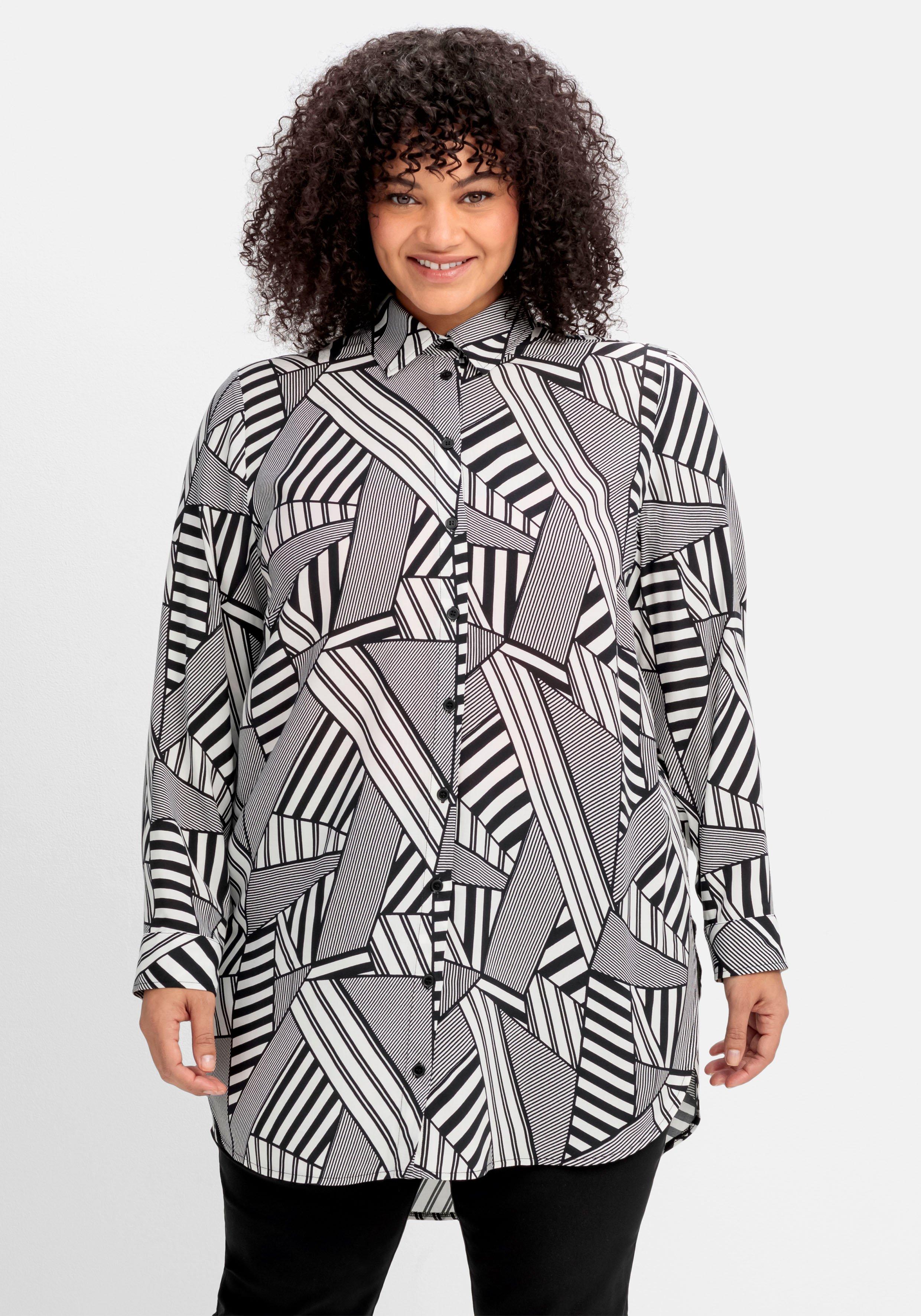 Lange Hemdbluse mit grafischem Muster