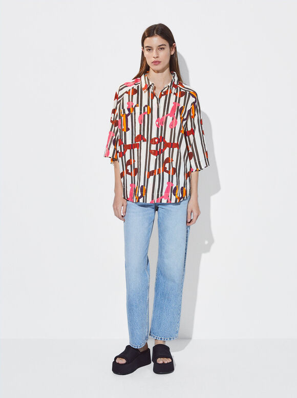 Camisa de algodão estampada - Multicor