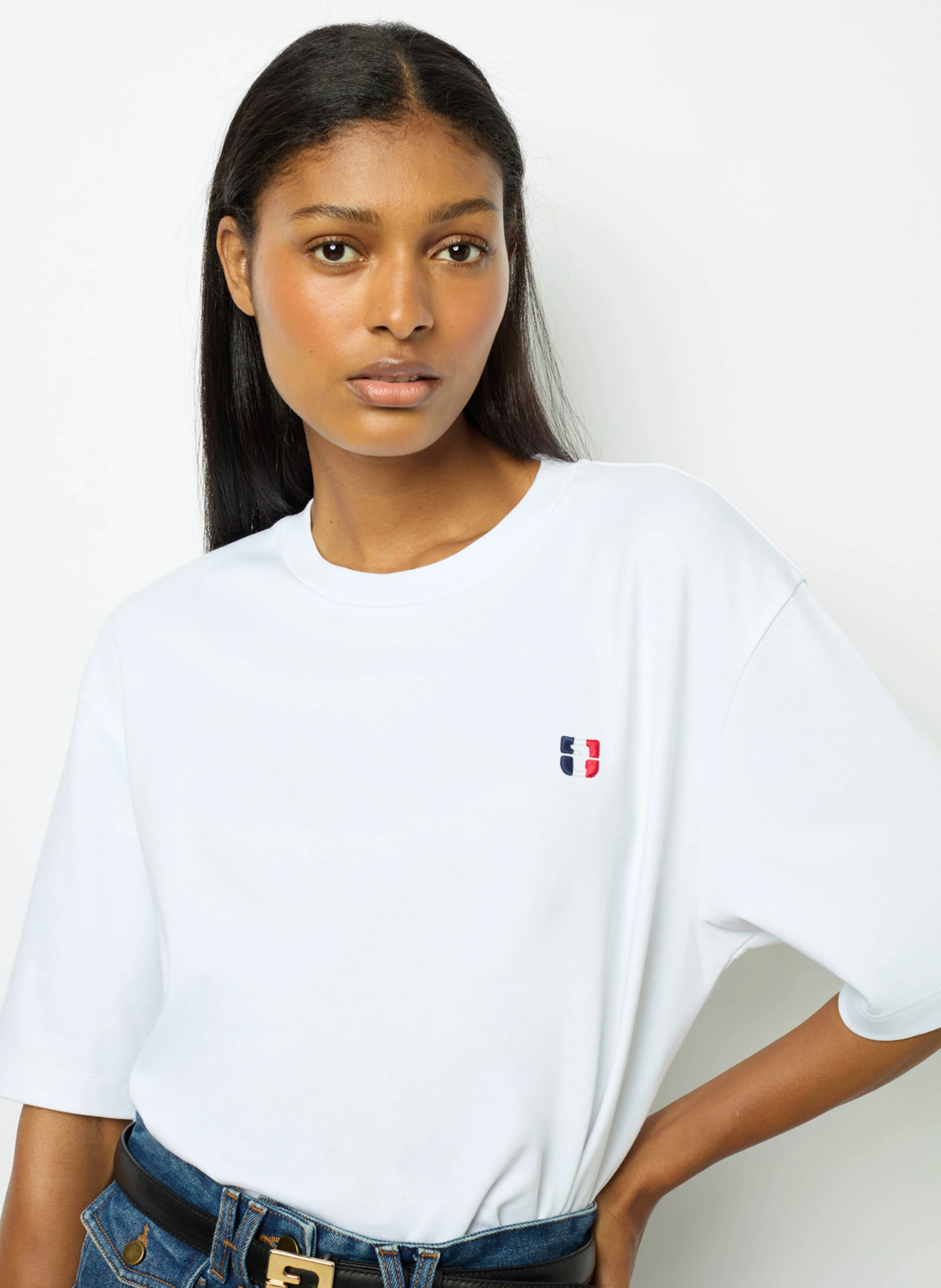 ALEXANDRINE - Tee-shirt col rond droit en coton | Blanc