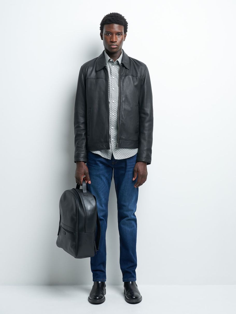 Blouson en cuir col chemise