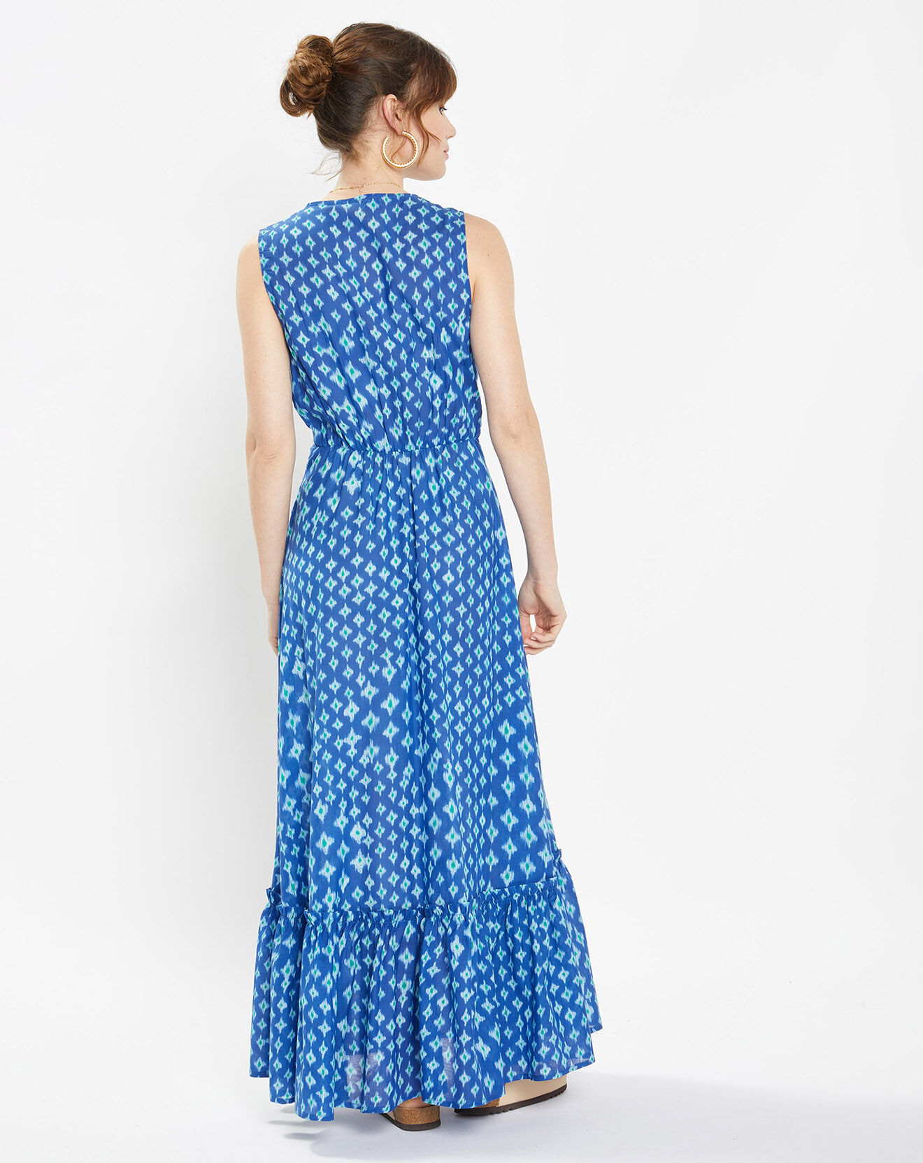 Galeries Lafayette Robe maxi Gloria imprimé bleue