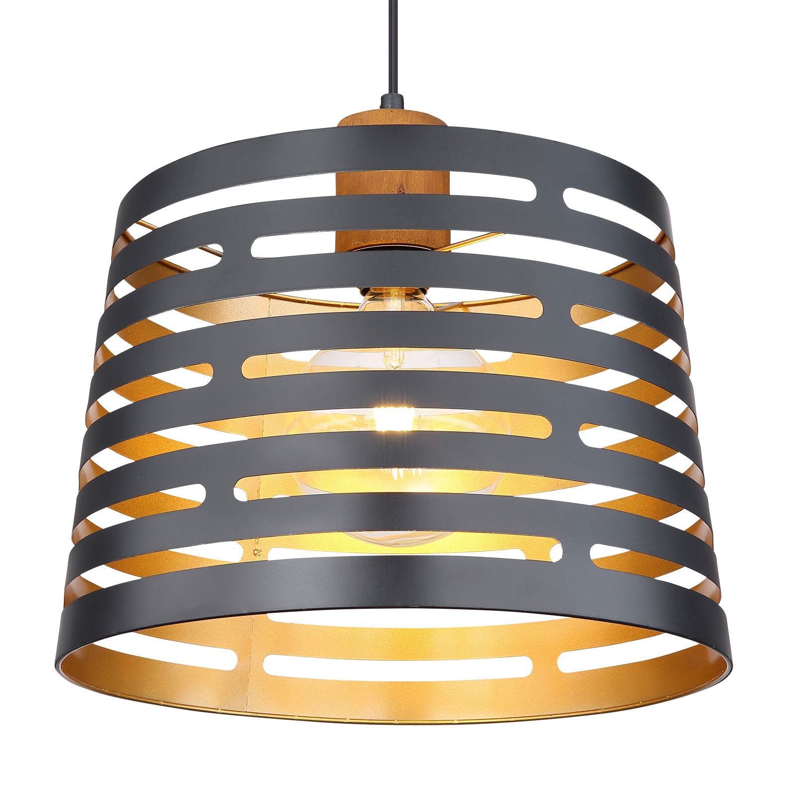 GLOBO Retrofit Pendelleuchte Ablona 1-flg 35cm 120cm Metall /Holz schwarz /naturfarbig