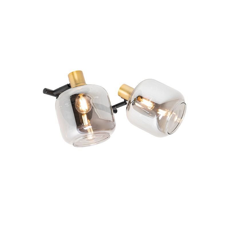 Plafondspot zwart met goud met smoke glas 2-lichts - Zuzanna