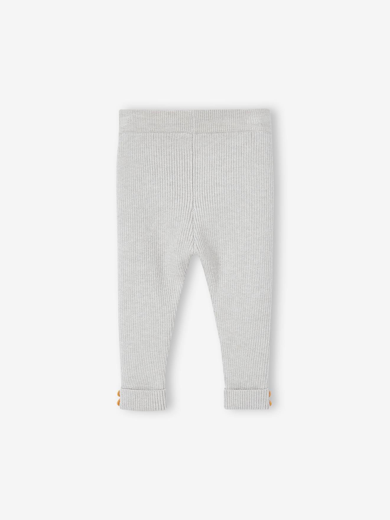 Calça legging de malha para bebê, bege liso tamanho médio