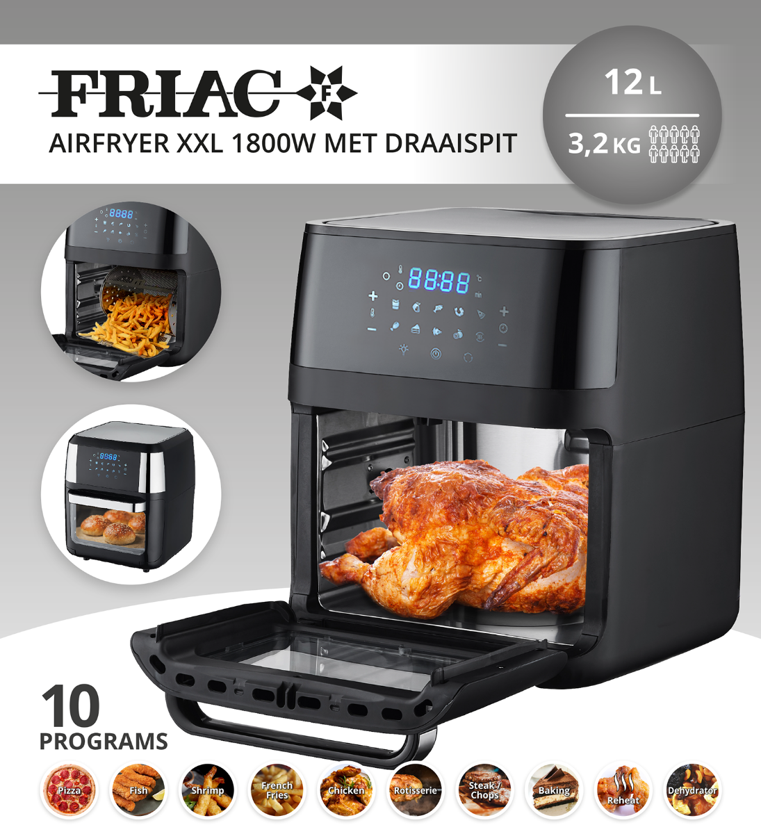 Friac AIF 12018 WV Airfryer XXL met draaispit