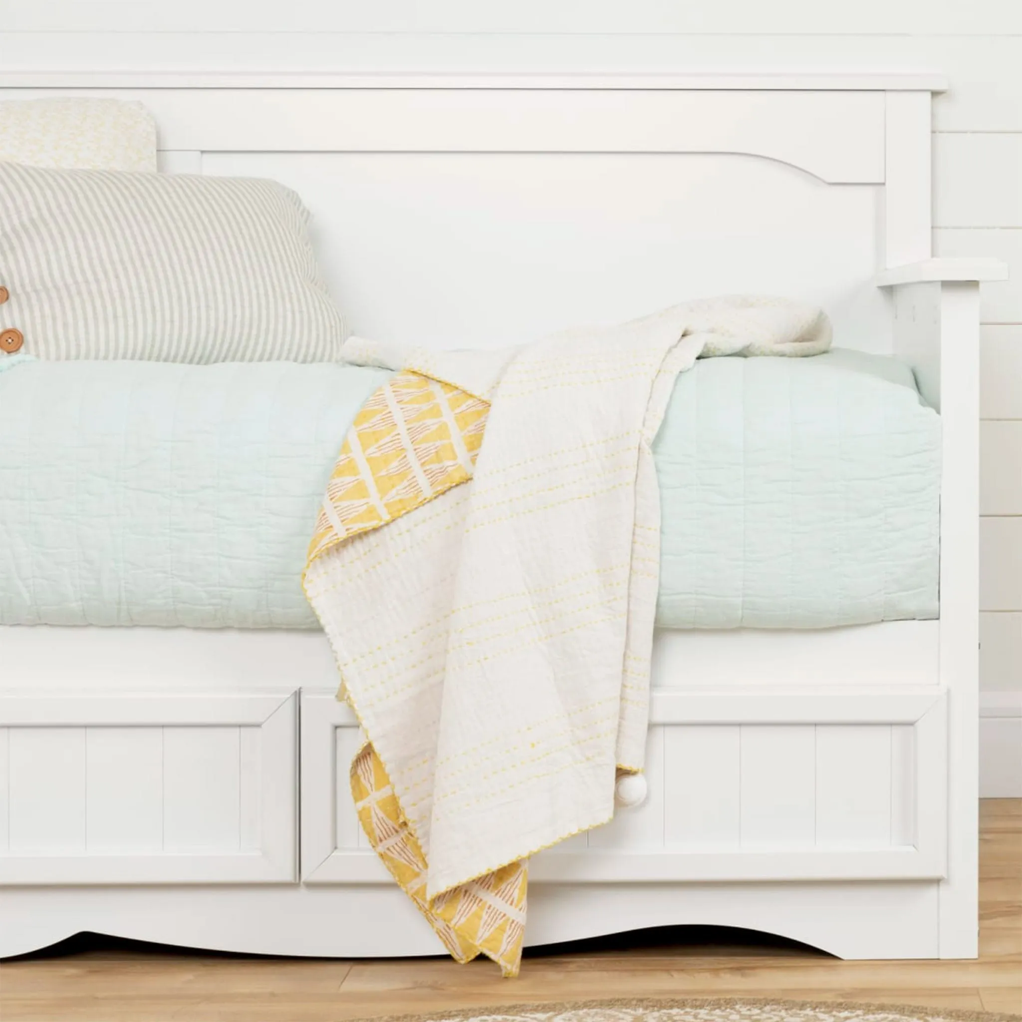 South Shore Savannah Lit de jour Simple avec 3 tiroirs de rangement - Blanc Solide