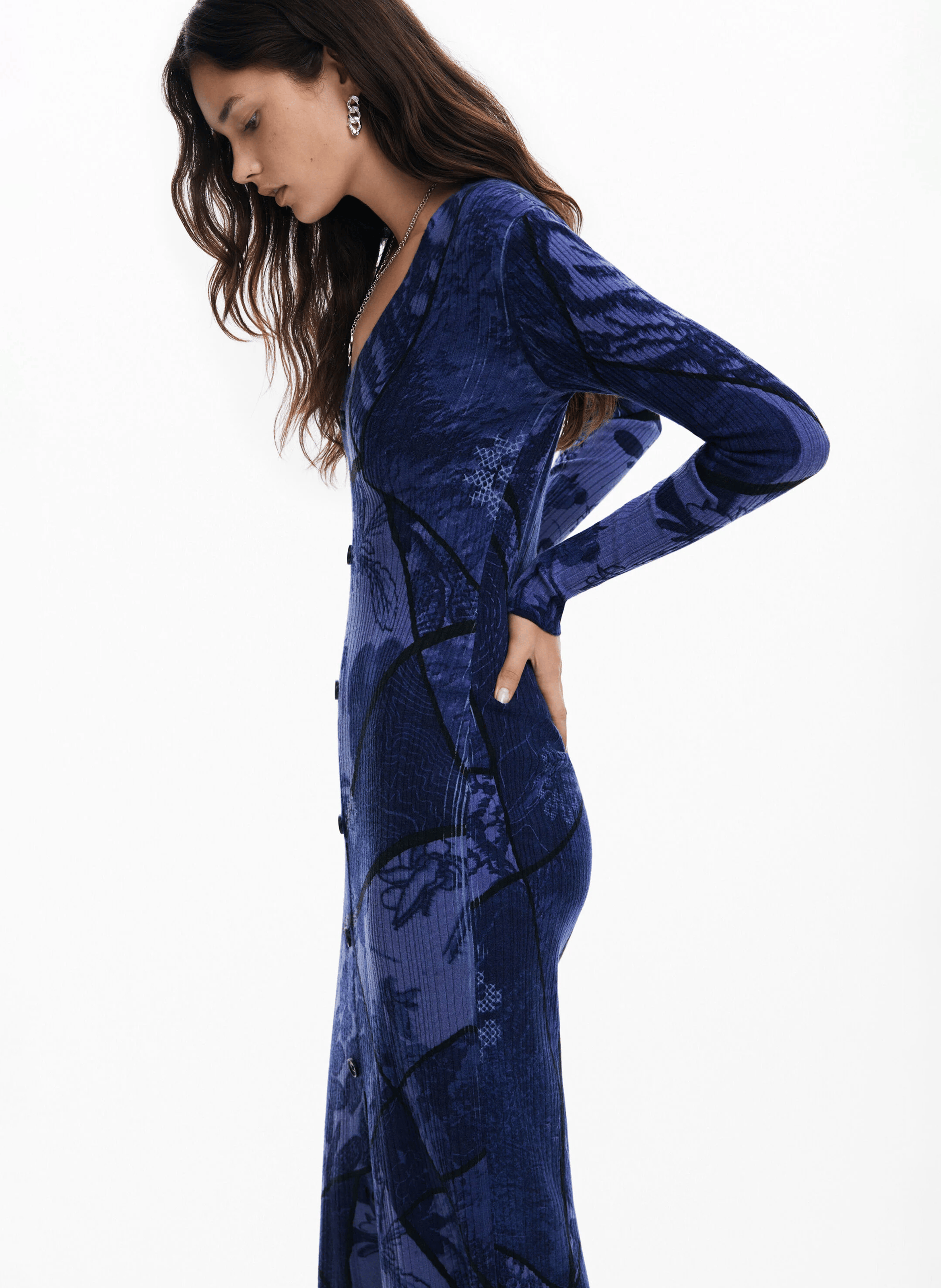 Robe midi slim imprimée | Bleu