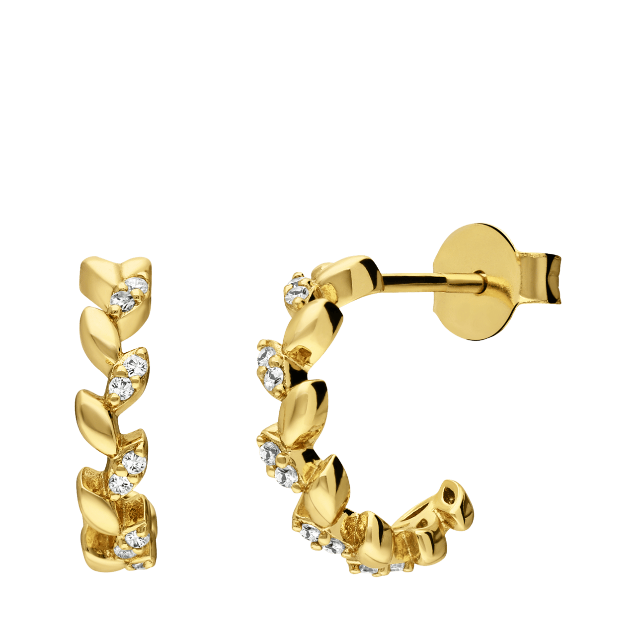 Zilveren goldplated oorringen blad zirkonia