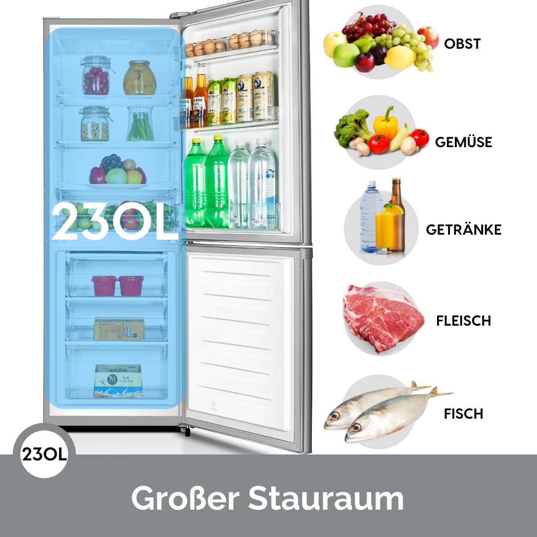 PKM KG225.4A+++ IX Kühl-Gefrierkombination | Inox Design | 162x56cm | 159 Liter Kühlen | 71 Liter Gefrieren | 39 dB | LED-Beleuchtung | 168kWh