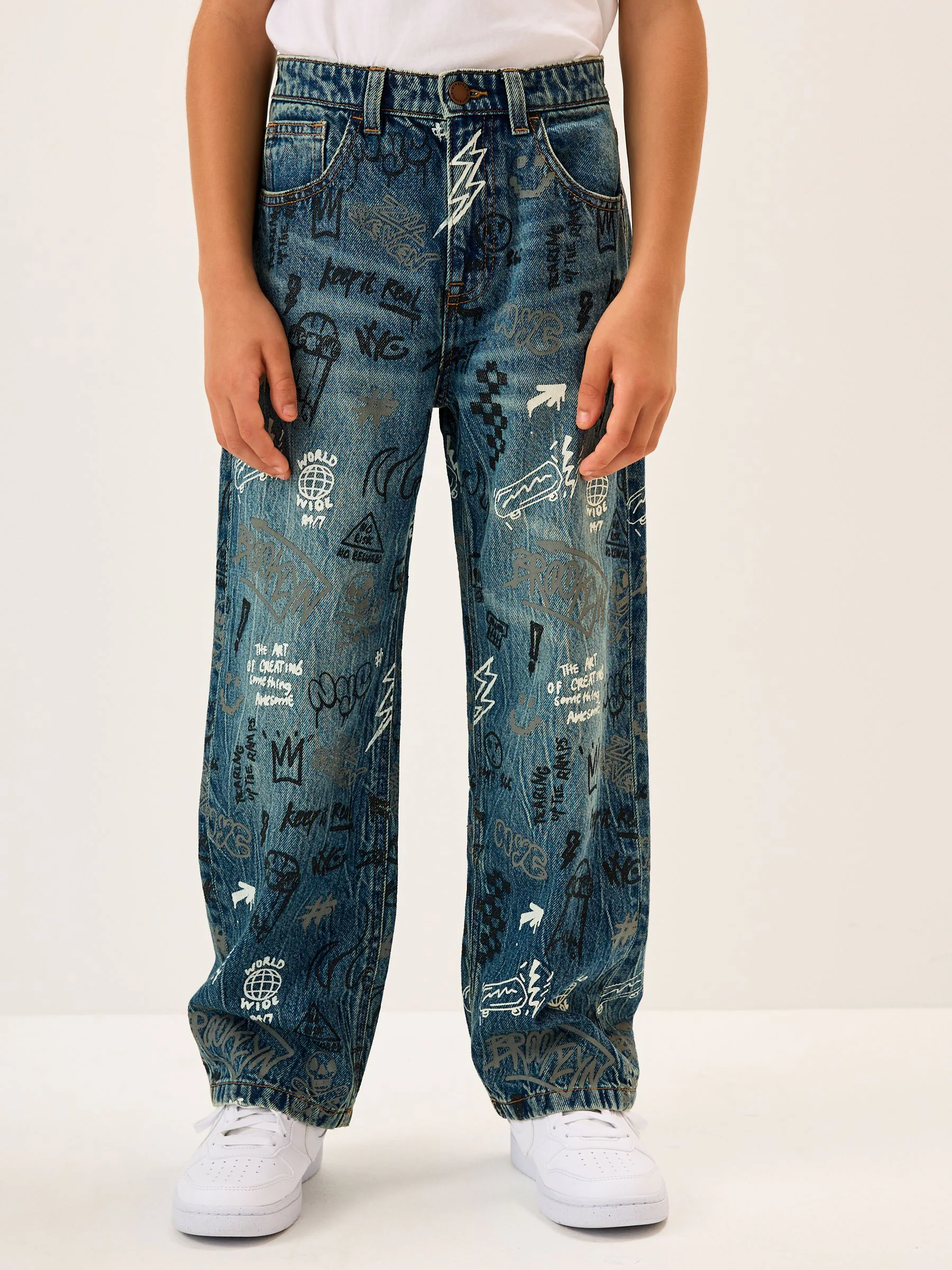 Graffiti All-Over Print Mid Blauw - Authentieke jeans (3-16jr)