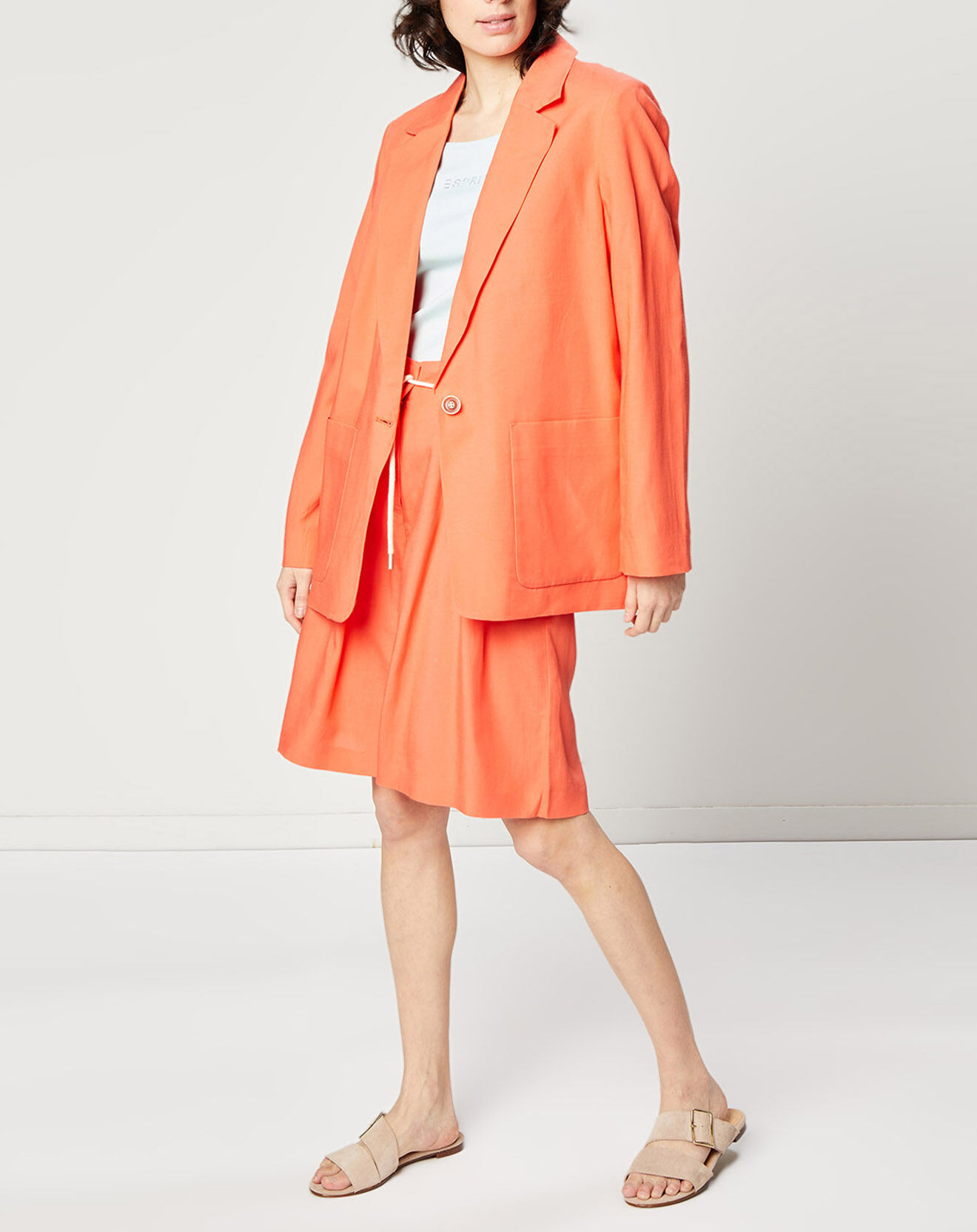 Esprit Veste blazer oversize en Lin mélangé orange