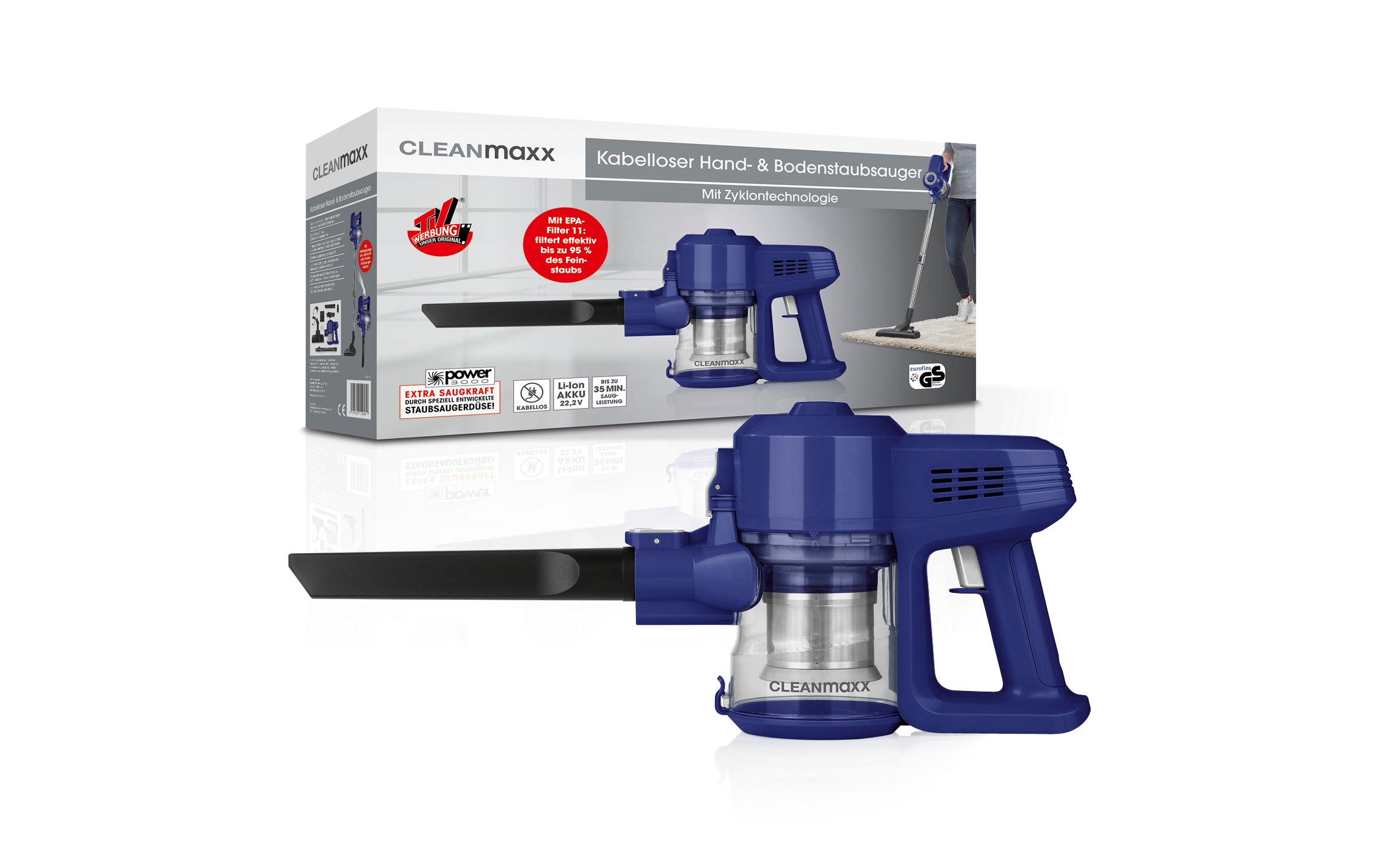 Akku-Hand- und Stielsauger Blau/SilberKabelloser Hand- und Bodenstaubsauger