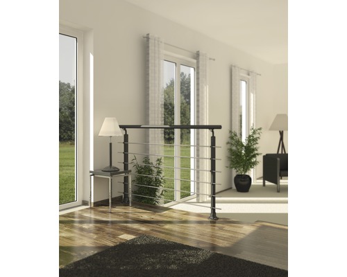 Pertura Melia complete leuningset, antraciet aluminium met zes roestvrijstalen staven voor vloermontage, breedte: 1,50 m