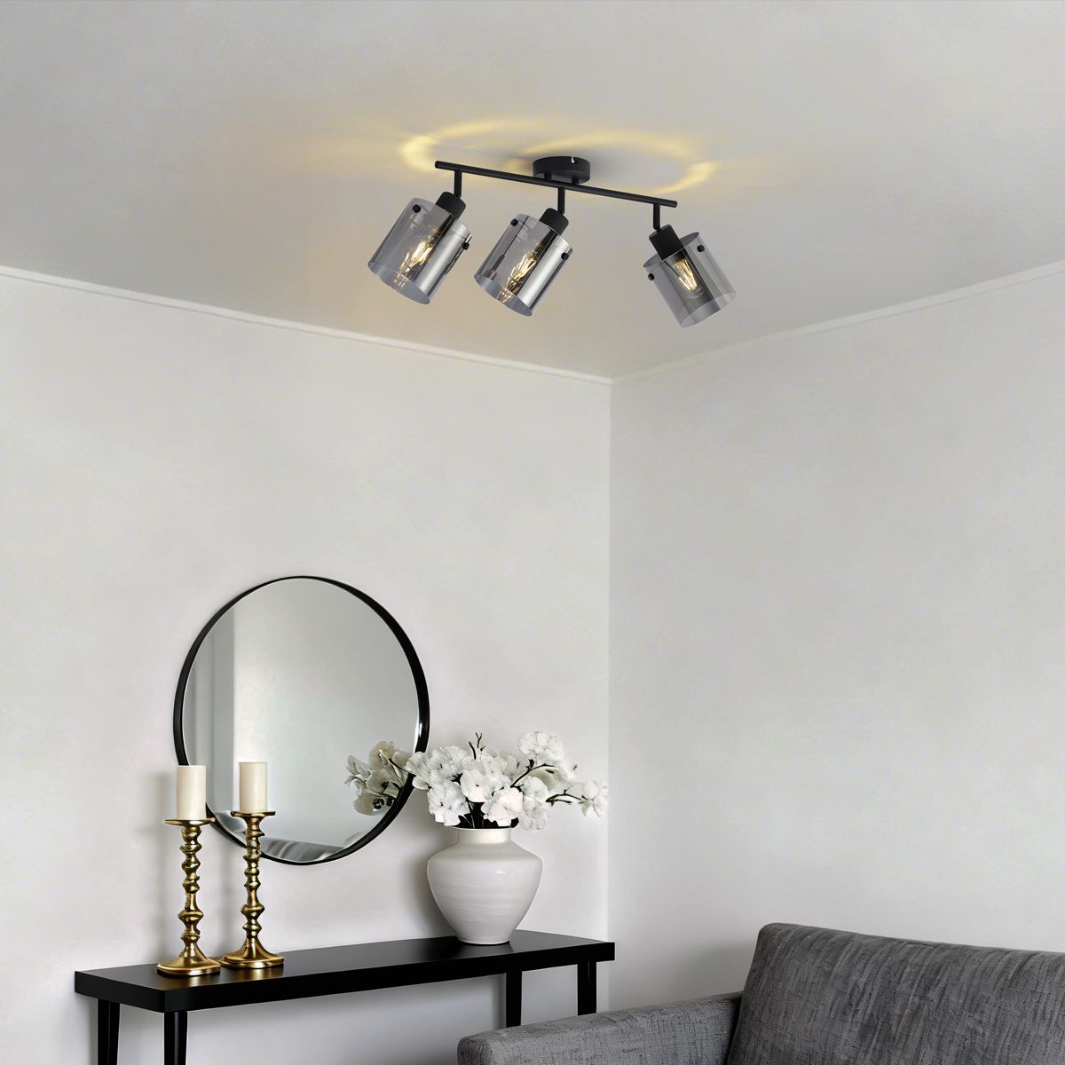 Design plafondspot zwart met smoke glas 3-lichts - Domo