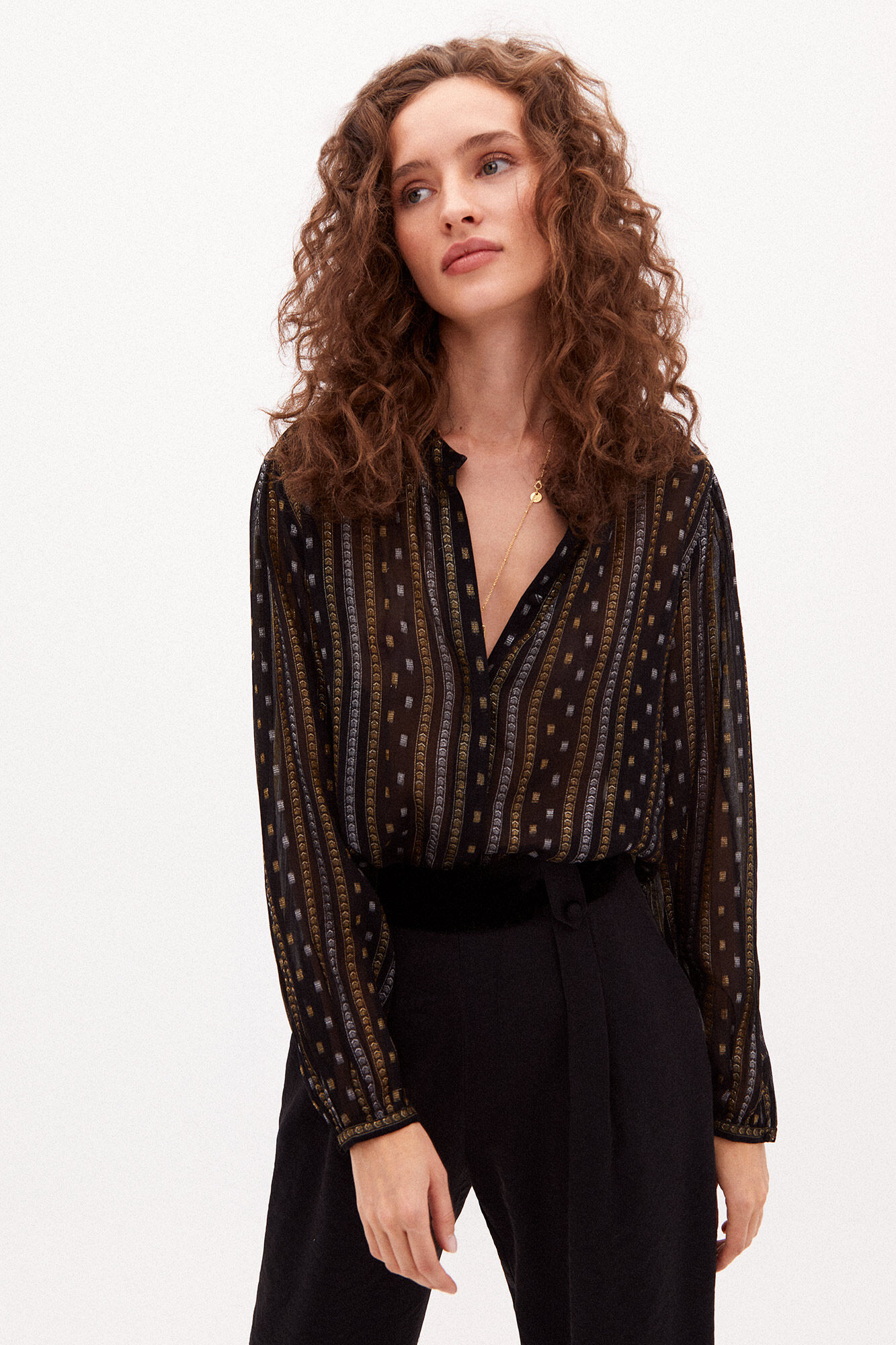 Camisa Mara semitransparente com lurex - Preta