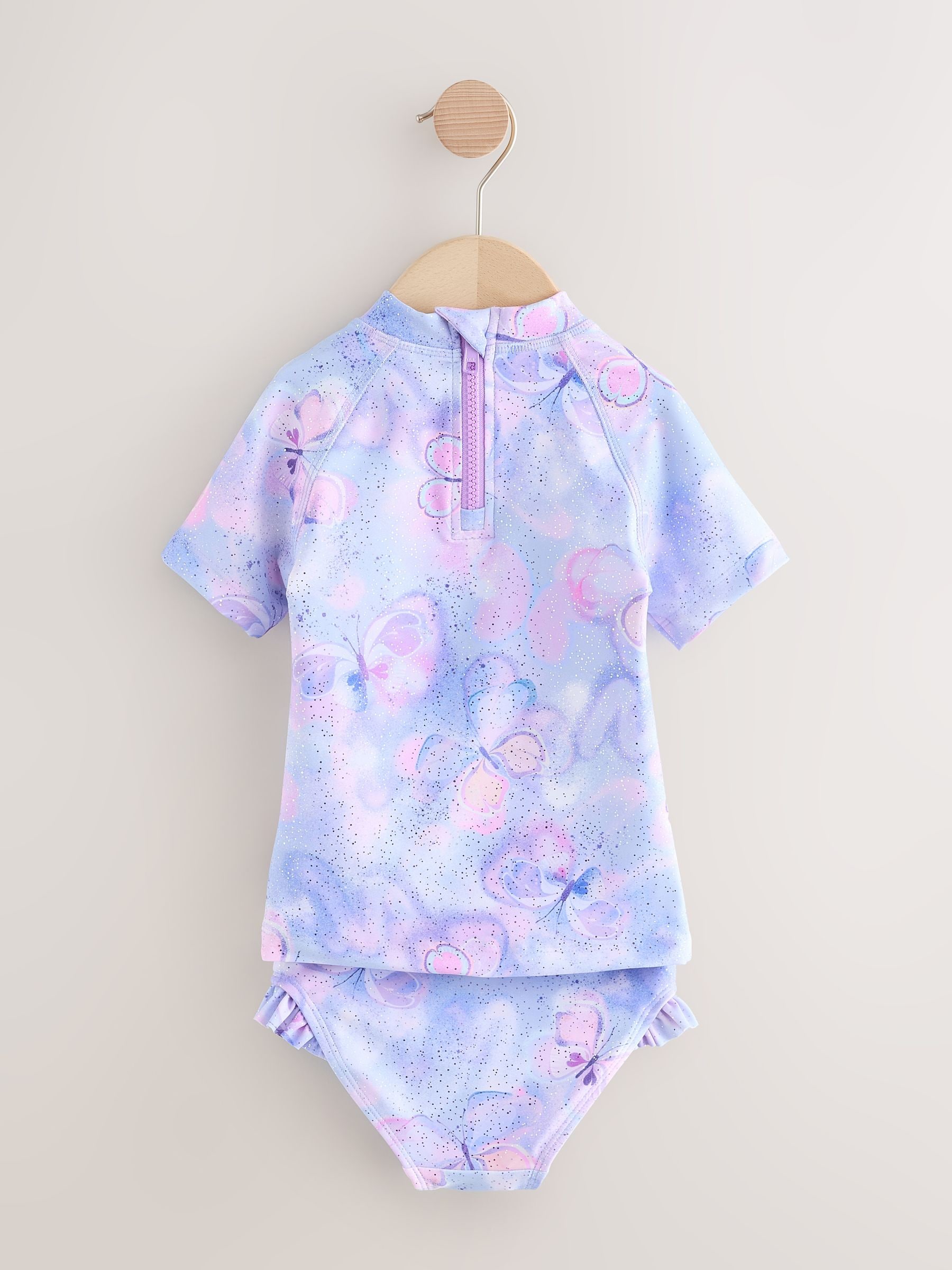 Lilac Purple Butterfly Foil - Zonbeschermende zwemset met korte mouwen (3mnd-10jr)