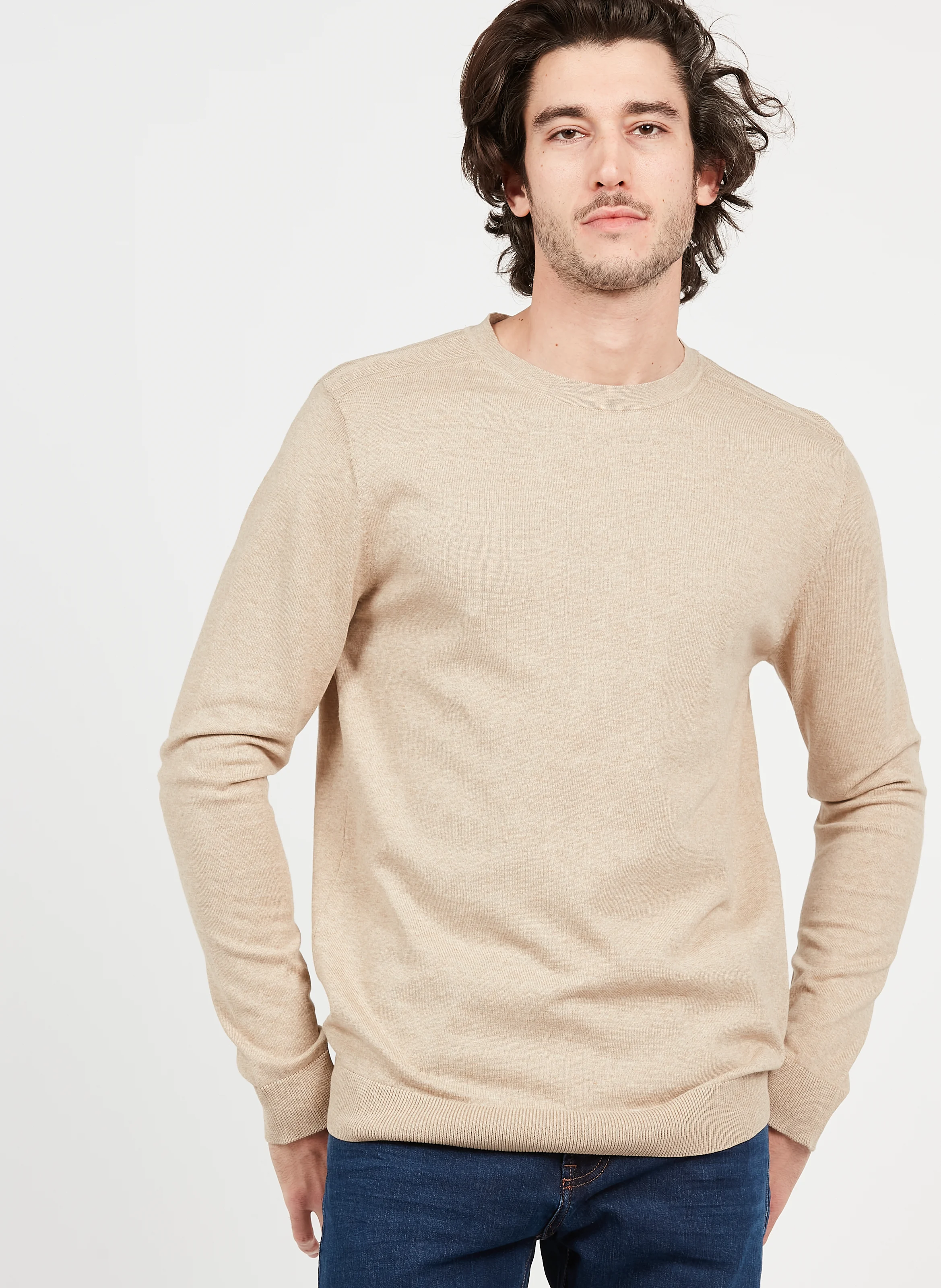 Pull col rond regular-fit en coton | Marron