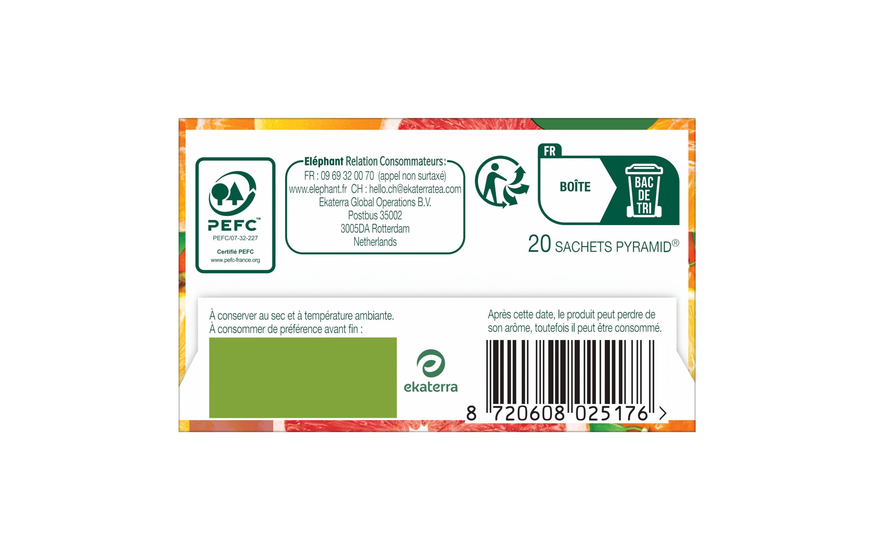 Teebeutel Infusion Pamplemousse Mandarine Citron 20 StückTee mit Pamplemousse Mandarine und Zitrone