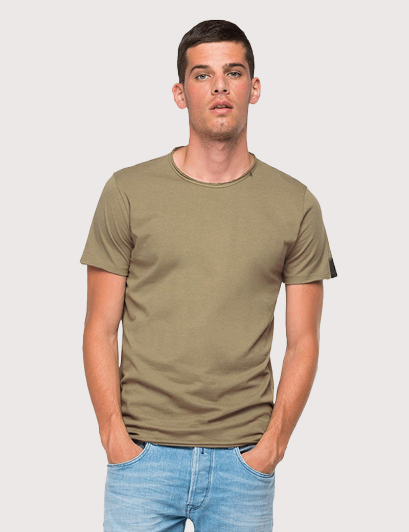 REPLAY T-SHIRT HOMME MANCHES COURTES BASIQUE COL ROND TAUPE