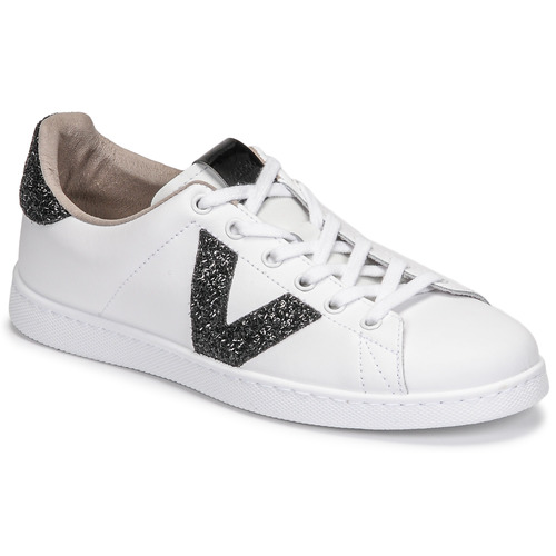 Victoria - TENIS PIEL GLITTER Blanco / Negro