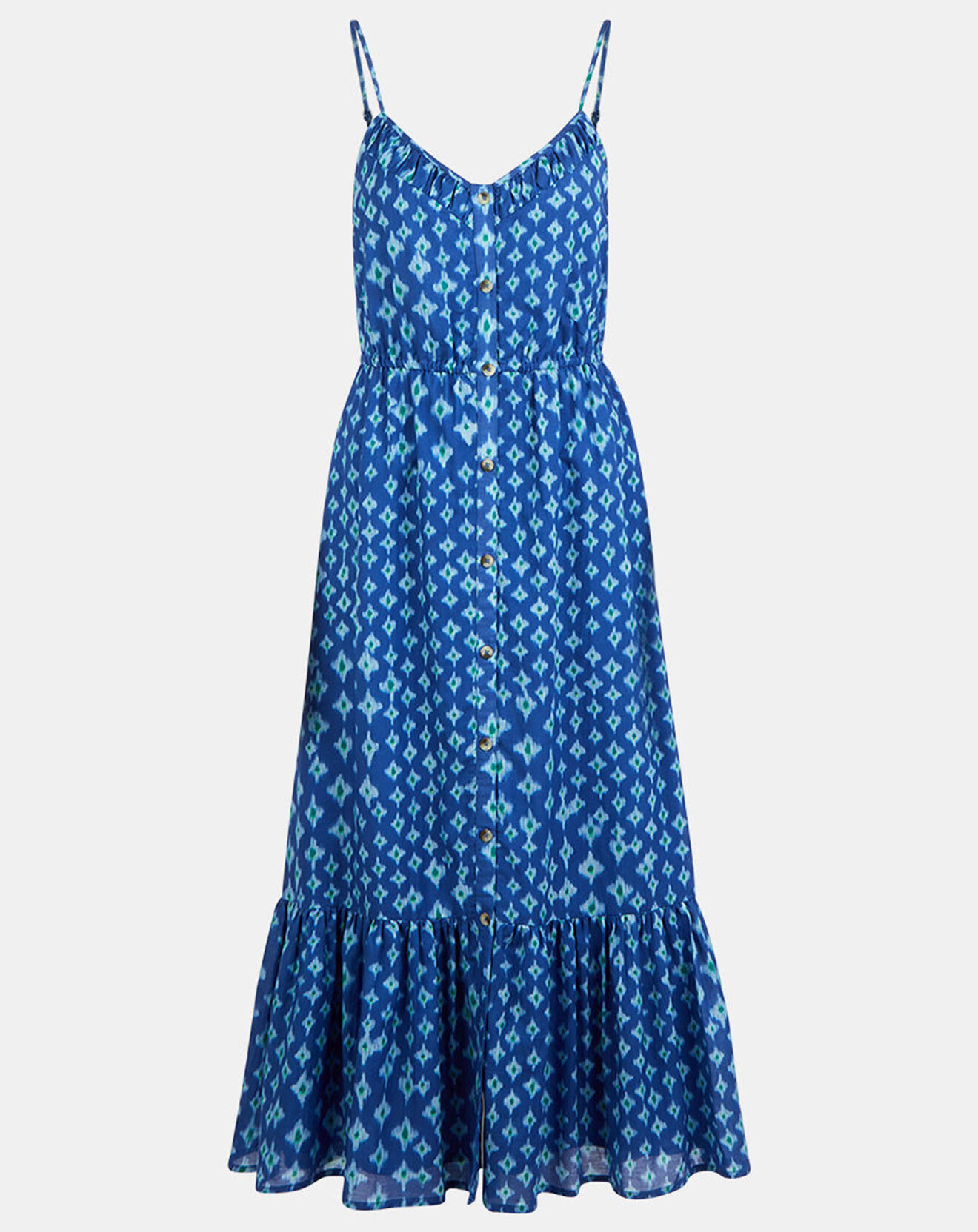 Galeries Lafayette Robe longue et fluide imprimé bleue
