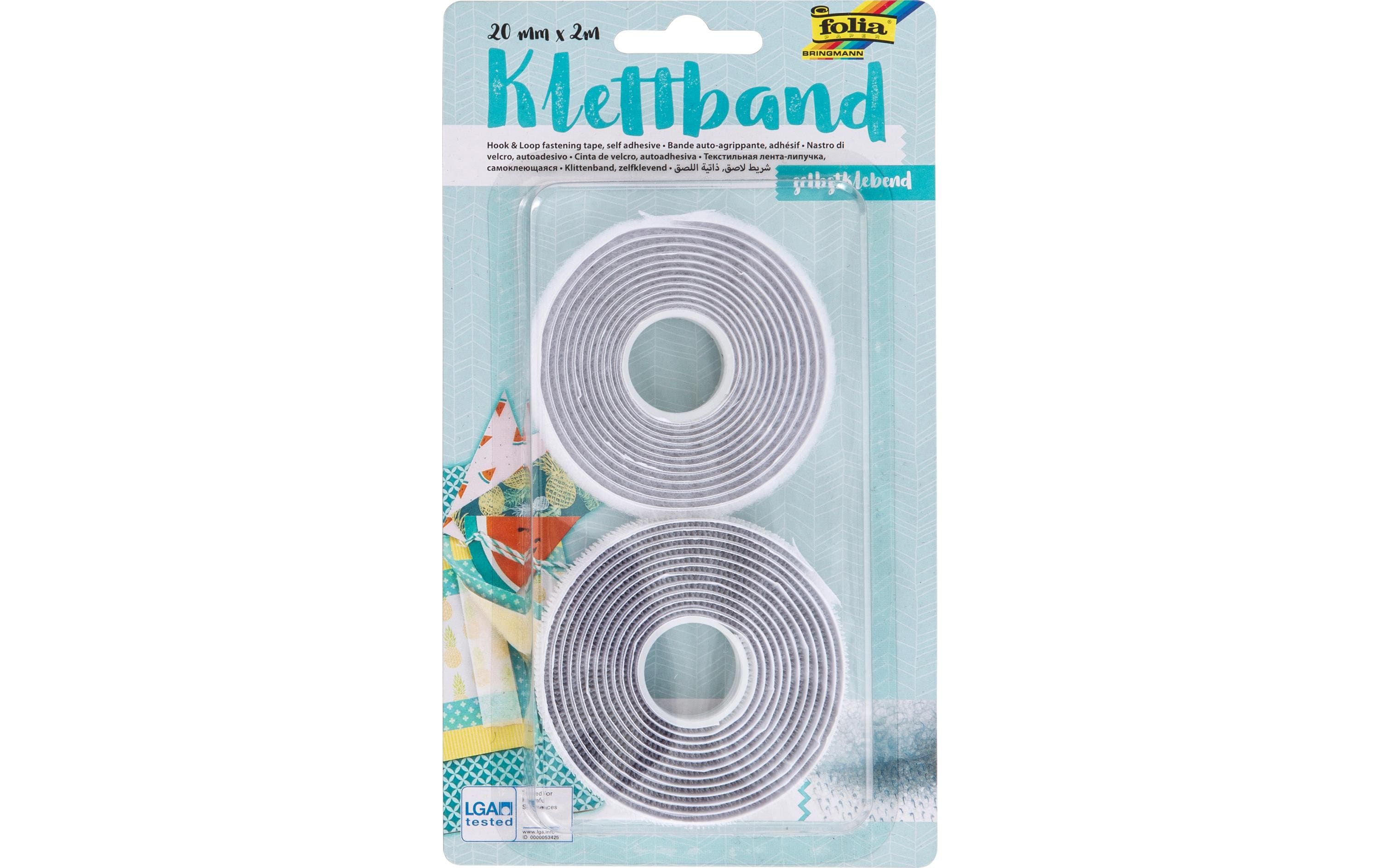 Klettband-Rolle 20 mm x 2 m, WeissKlettband selbstklebend