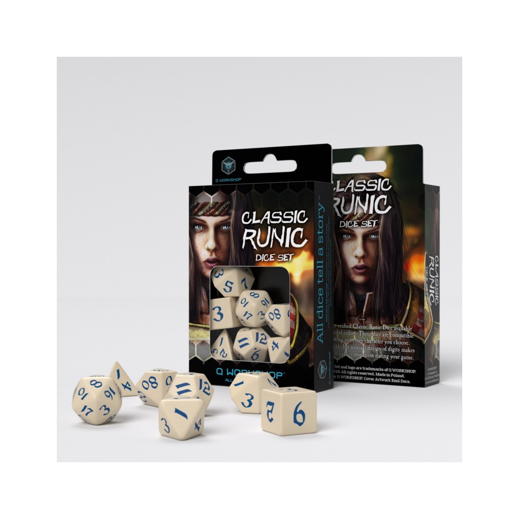 Classic Runic Beige & blue Dice Set (7)